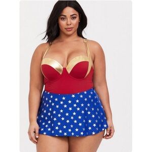 Wonder Woman Torrid Red and Blue Star Swim Dress perfect for HALLOWEEN